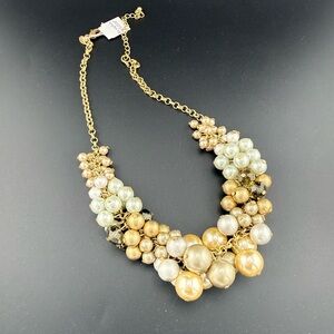 Lia Sophia Elegant Gold cream silver Beaded Statement Necklace